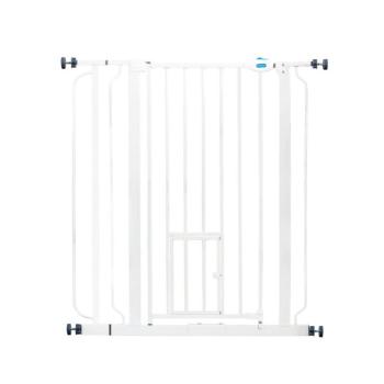 Carlson extra magas kutyarács kisállatajtóval, fehér, 75-90cm széles