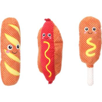 Flamingo Fofa Fast Food plüss kutyajáték - baguette, hot dog, csirkecomb 1 db kép