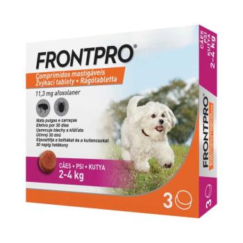 FRONTPRO® rágótabletta kutyáknak bolhák és kullancsok ellen 2–4 kg, XS-es 3 tabletta kép