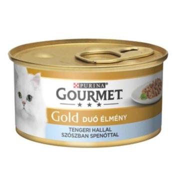 GOURMET GOLD Tengeri hallal szószban spenóttal duó élmény nedves macskaeledel - 12x85 g kép