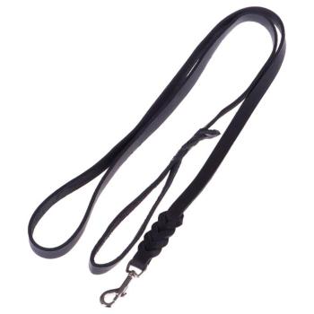 Heim bőrpóráz belefonott karabinerrel, fekete - 200 cm hosszú, 18 mm széles kép
