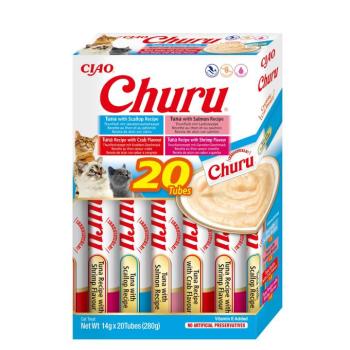 Inaba Cat Ciao Churu krémes macskaeledel - tonhalas válogatás (fésűkagyló, lazac, rák, garnélarák) 20 x 14 g kép