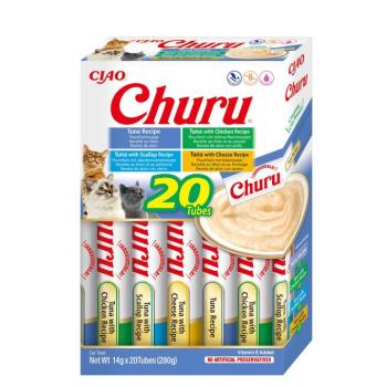 Inaba Cat Ciao Churu krémes macskaeledel - tonhalas válogatás (tonhal, csirke, fésűkagyló, sajt) 4 x (20 x 14 g) kép
