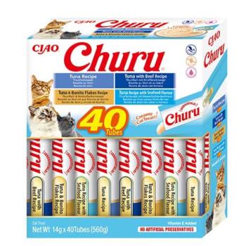 Inaba Cat Ciao Churu krémes macskaeledel - tonhalas válogatás (tonhal, marha, bonitó, tenger gyümölcsei) 40 x 14 g kép