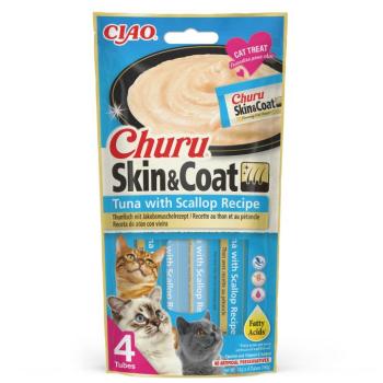 Inaba Cat Ciao Churu Skin & Coat krémes macskaeledel - tonhal, fésűkagyló 4 x (4 x 14 g) kép