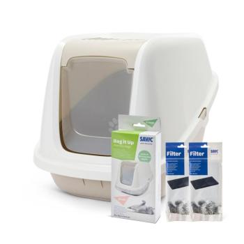 Induló szett: Savic Nestor Giant macska wc fehér/mokka+2db pótszűrő+6db Bag It Up alomalátét kép