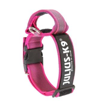 Julius k9 Biztonsági zárral ellátott nyakörv fogantyúval és cserélhető felirattal 50mm/49-70 Pink-Szürke kép