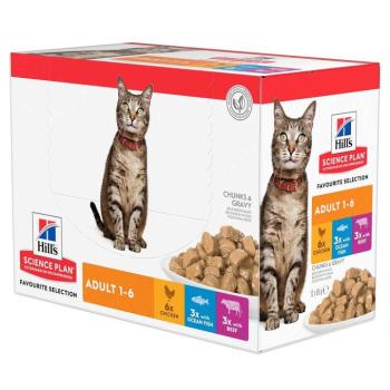 Kiegészítő nedvestáp: 12x85g Adult hal választék: 6x csirke, 3x tengeri hal, 3x marha