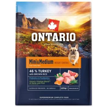 Ontario Mini & Medium Weight Control Turkey & Brown Rice 2,25kg kép