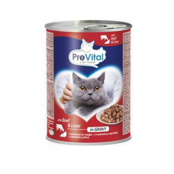 PreVital nedves állateledel felnőtt macskák részére - marha, máj szószban 3 x 415 g