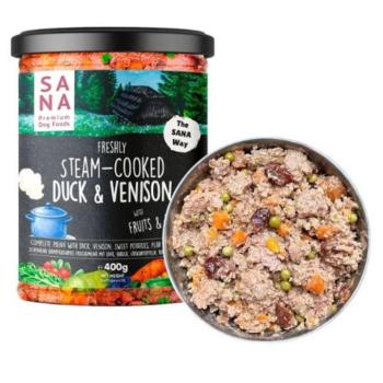 SANAdog Kacsa és szarvas édesburgonyával, körtével és áfonyával 400g (üveges) kép