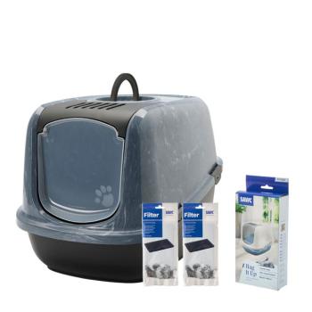 Induló szett: Savic Nestor Jumbo Marble macska WC, Antracit-fehér márvány+2db extra szűrő+6db Bag it up alomalátét kép